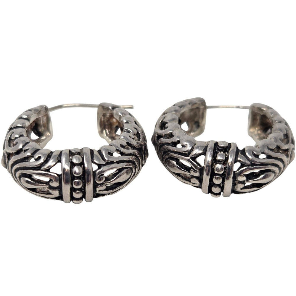 Joseph Esposito Espo Sterling Silver 925‎ Ornate Hoop Earrings ~1" 5.27g